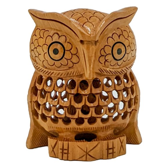 Handcrafted Wooden Jaali Owl Sitting (Set of 5) - Picture 1 of 4